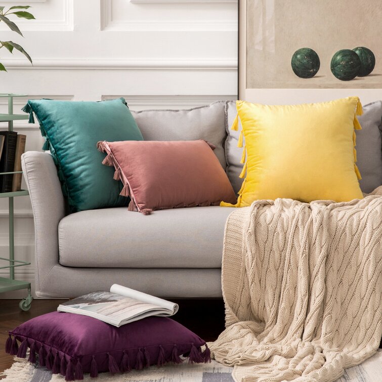 Velvet cushions cheap with tassels